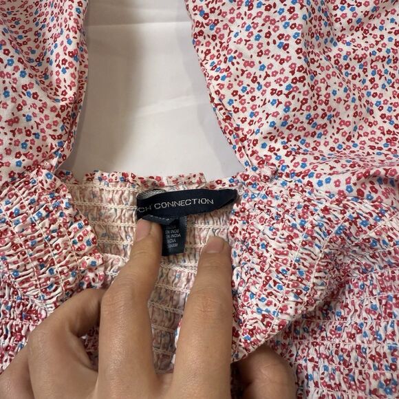 FRENCH CONNECTION Whisper SUMMER Pink Floral PUFF SLEEVE MINI DRESS - Picture 5 of 7